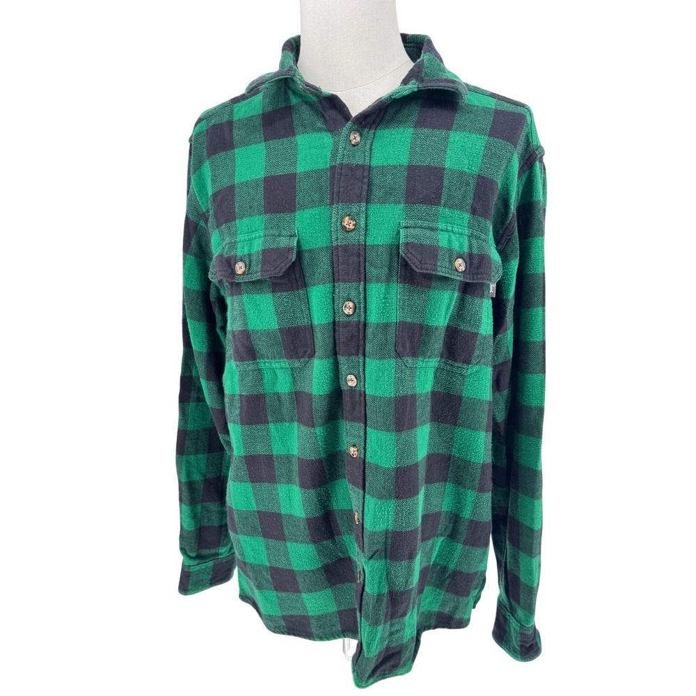 Woolrich Men's Long Sleeve Green Black Buffalo Plaid Flannel Shirt Sz Large Long